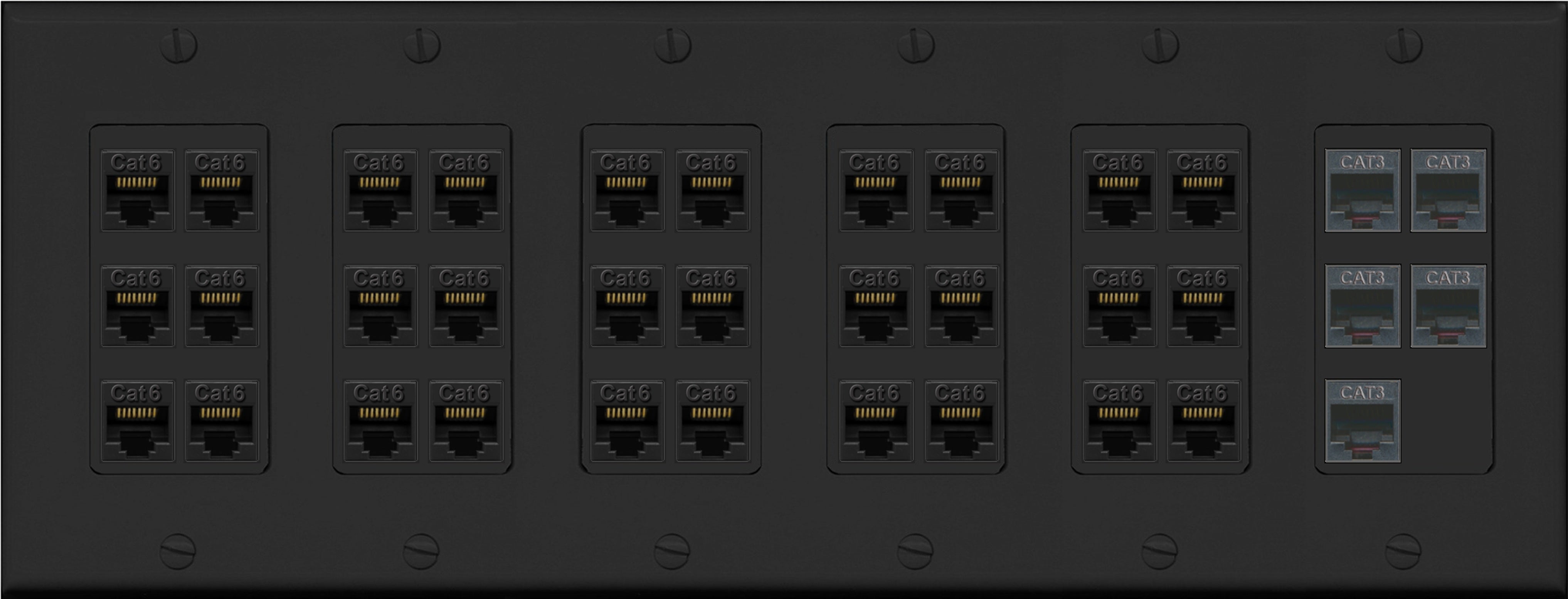RiteAV 30 Port Cat6 5 x RJ11/12 Keystone Wall Plate Phone Telephone Voice Data Office Low Voltage Commercial - 6 Gang [Black]