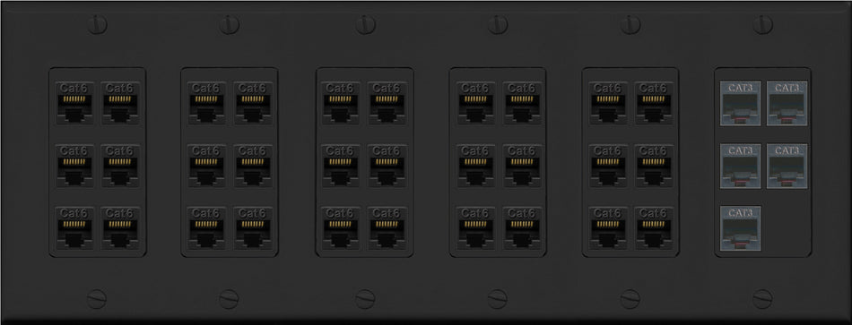 RiteAV 30 Port Cat6 5 x RJ11/12 Keystone Wall Plate Phone Telephone Voice Data Office Low Voltage Commercial - 6 Gang [Black]