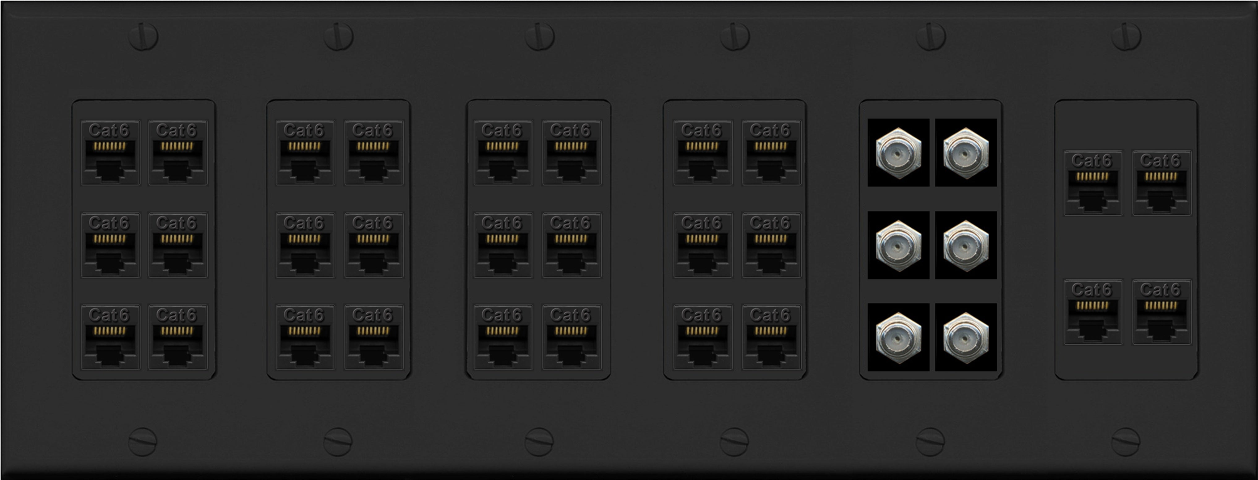 RiteAV 28 Port Cat6 6 x Coax Keystone Wall Plate Cable TV AV Multimedia Low Voltage Commercial - 6 Gang [Black]