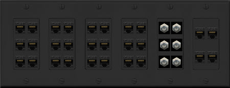 RiteAV 28 Port Cat6 6 x Coax Keystone Wall Plate Cable TV AV Multimedia Low Voltage Commercial - 6 Gang [Black]