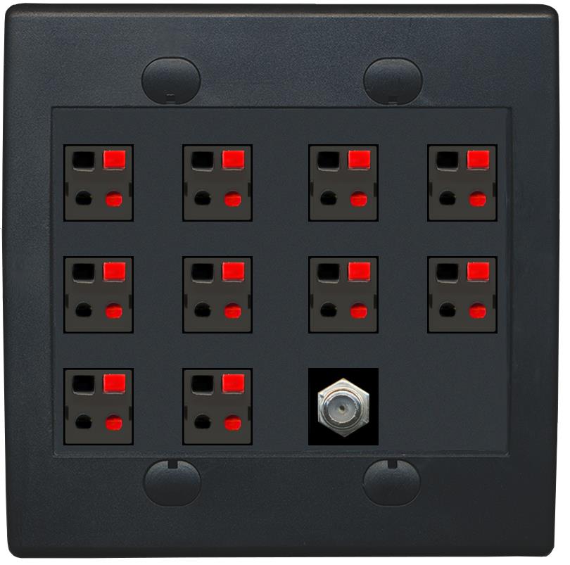 RiteAV 10 Speaker 2 Gang Wall Plate with 1 x Coax - Flat 2 Gang [Black/Black]