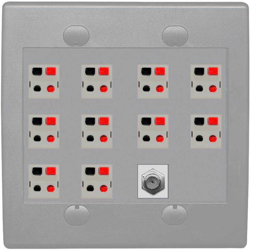 RiteAV 10 Speaker 2 Gang Wall Plate with 1 x Coax - Flat 2 Gang [Gray/Gray]