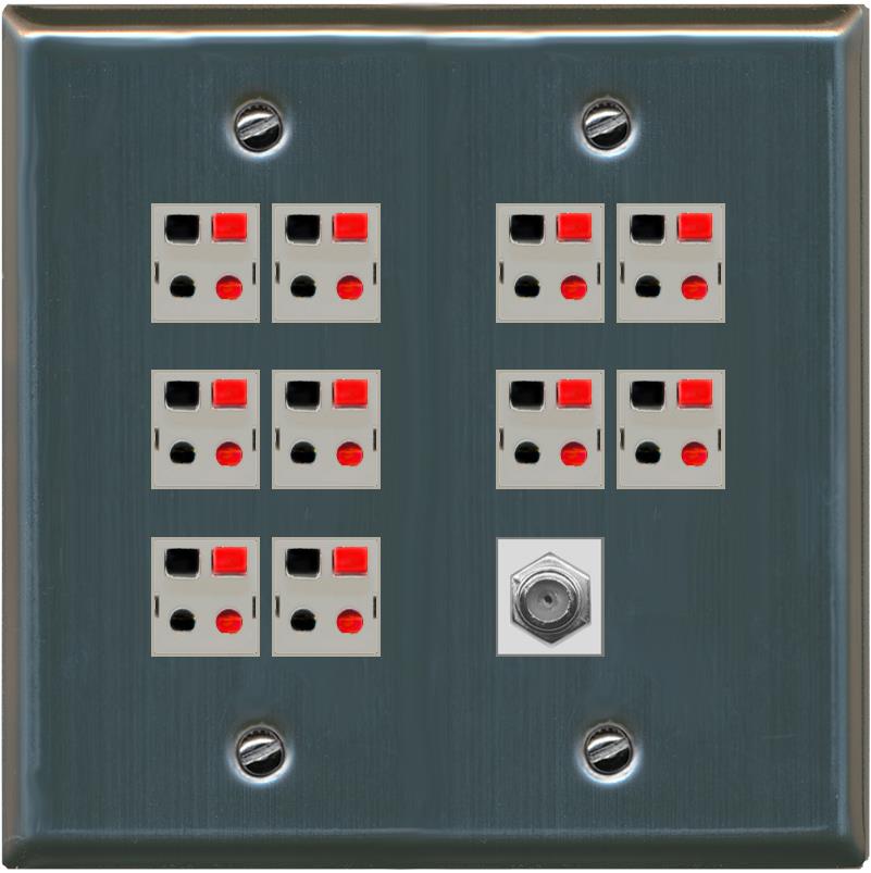 RiteAV 10 Speaker 2 Gang Wall Plate with 1 x Coax - Flat 2 Gang [Stainless Steel]
