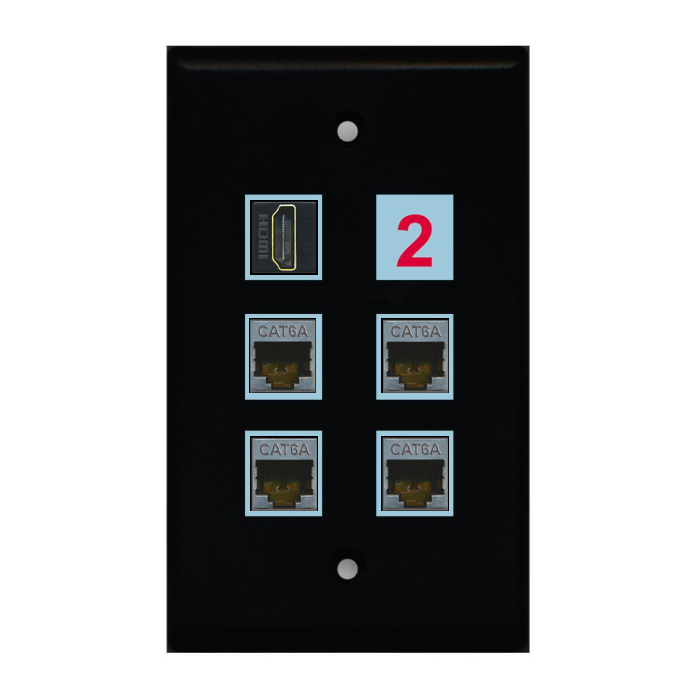 6 Port Custom Keystone Wall Plate Solid Black