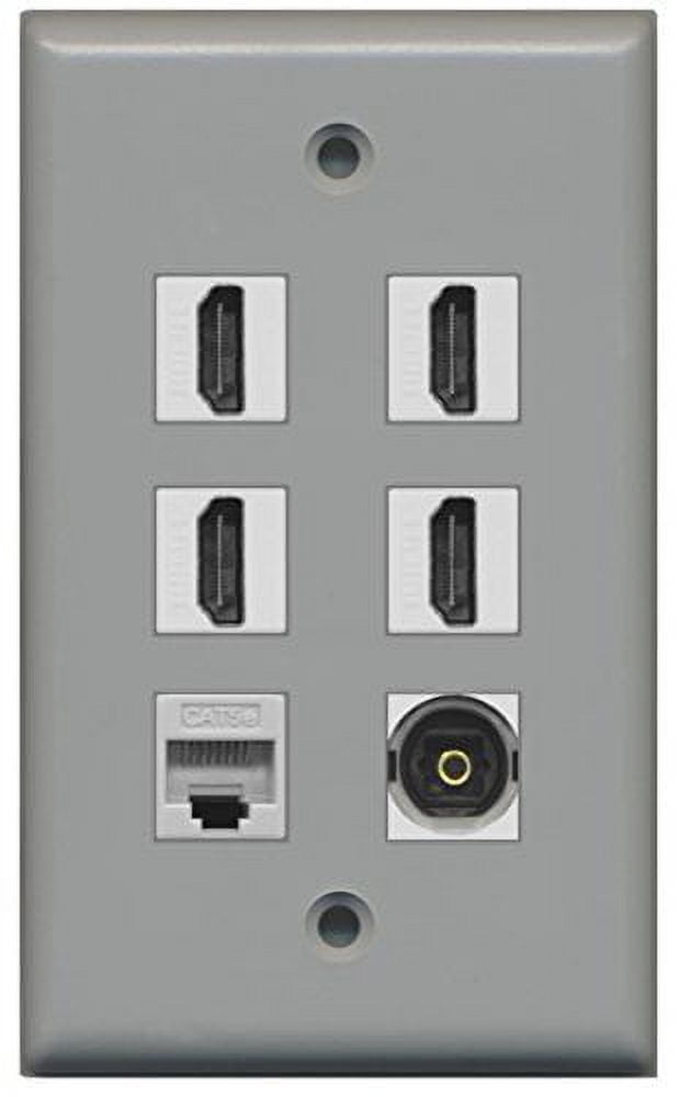 RiteAV - 4 HDMI and 1 - Ethernet Cat5e and 1 - Toslink Port Wall Plate White - Gray