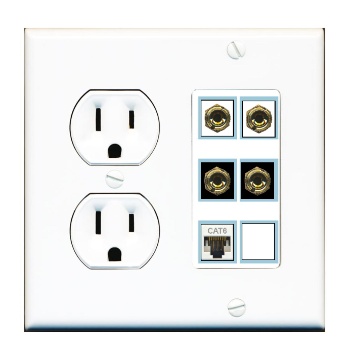 6 Port Custom Keystone Wall Plate w/Round Power Outlet