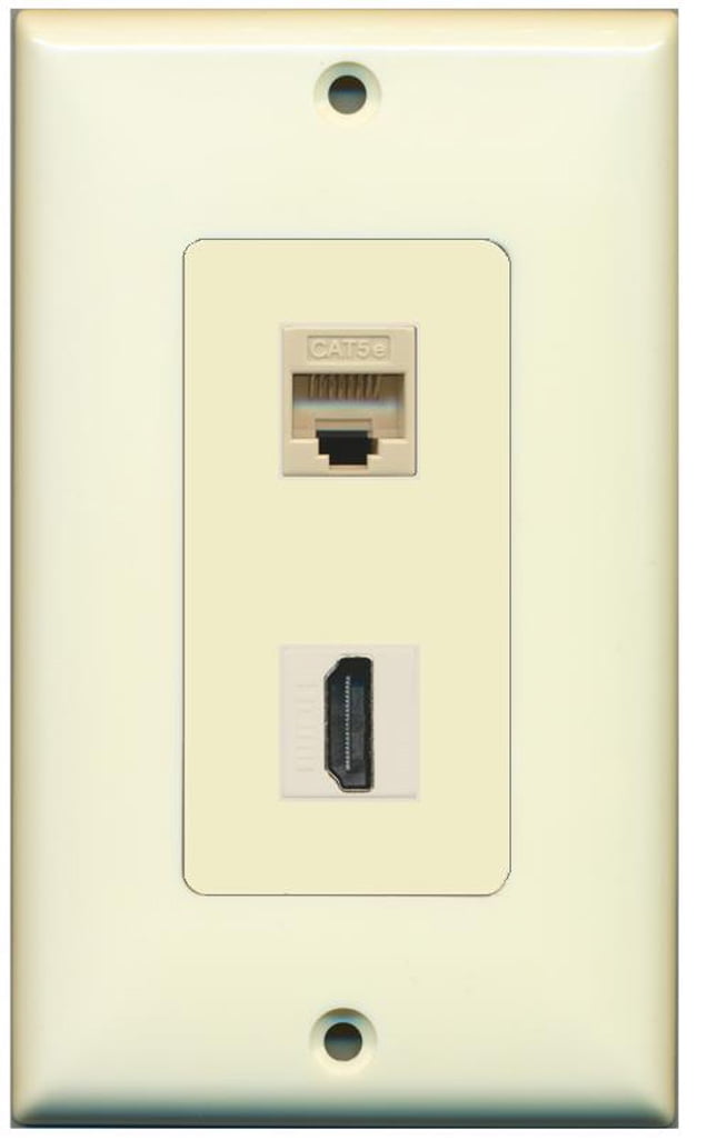 RiteAV Decorative 1 Gang Wall Plate (Light Almond/Light Almond) 2 Port - Cat5e (Ivory) HDMI (Ivory) - Bracket Included