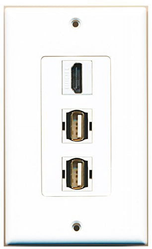 RiteAV 1 Port HDMI 2 Port USB A-A Wall Plate OVERSIZED White