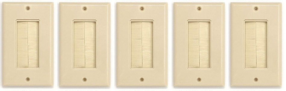 RiteAV - Single Gang Wall Plate with Brush Bristles - Ivory [Now Fits Larger Cables] - 5 Pack