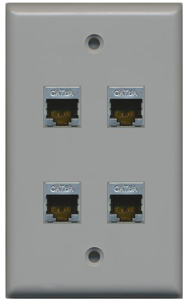 RiteAV CAT 6A 4 Port Shielded Cat6a Wall Plate 1 Gang - Gray