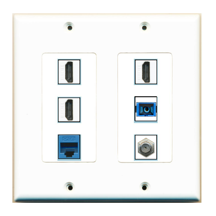 6 Port Custom Keystone Wall Plate 2 Gang DecorZ White