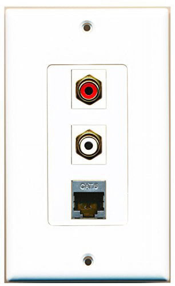 RiteAV 1 Port RCA Red 1 Port RCA White 1 Port Shielded Cat6 Ethernet Wall Plate OVERSIZED