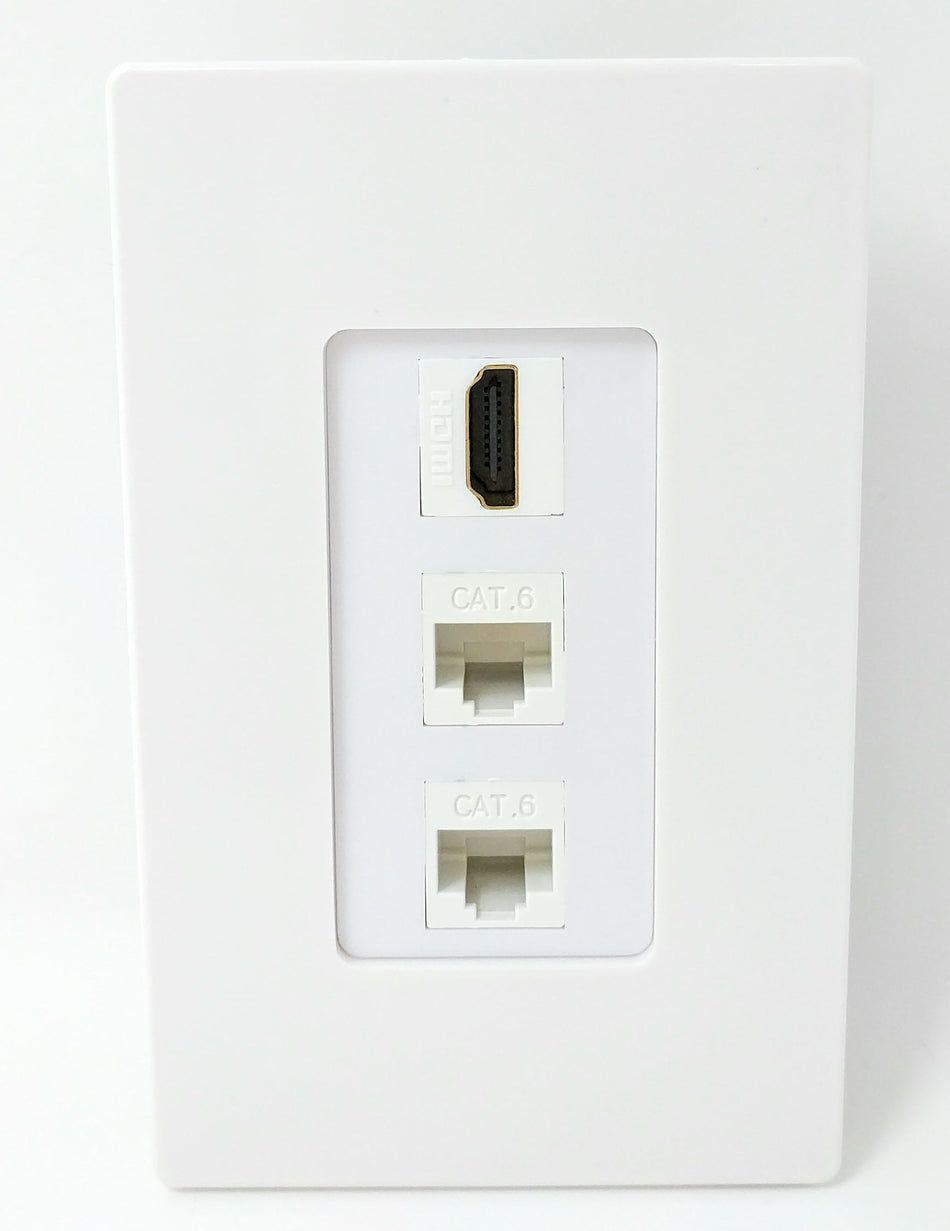 RiteAV - 1 Port HDMI 2 Port Cat6 Ethernet Screwless Decorative Wall Plate - White