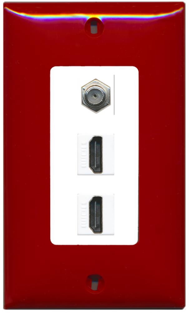 RiteAV - 2 Port HDMI 1 Coax Cable TV- F-Type Decorative Wall Plate - Red & White