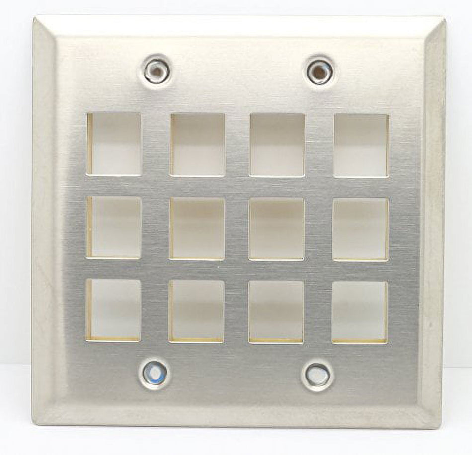 RiteAV - Keystone Wall Plate Double Gang 12-Port (1 Piece Flush) - Stainless Steel