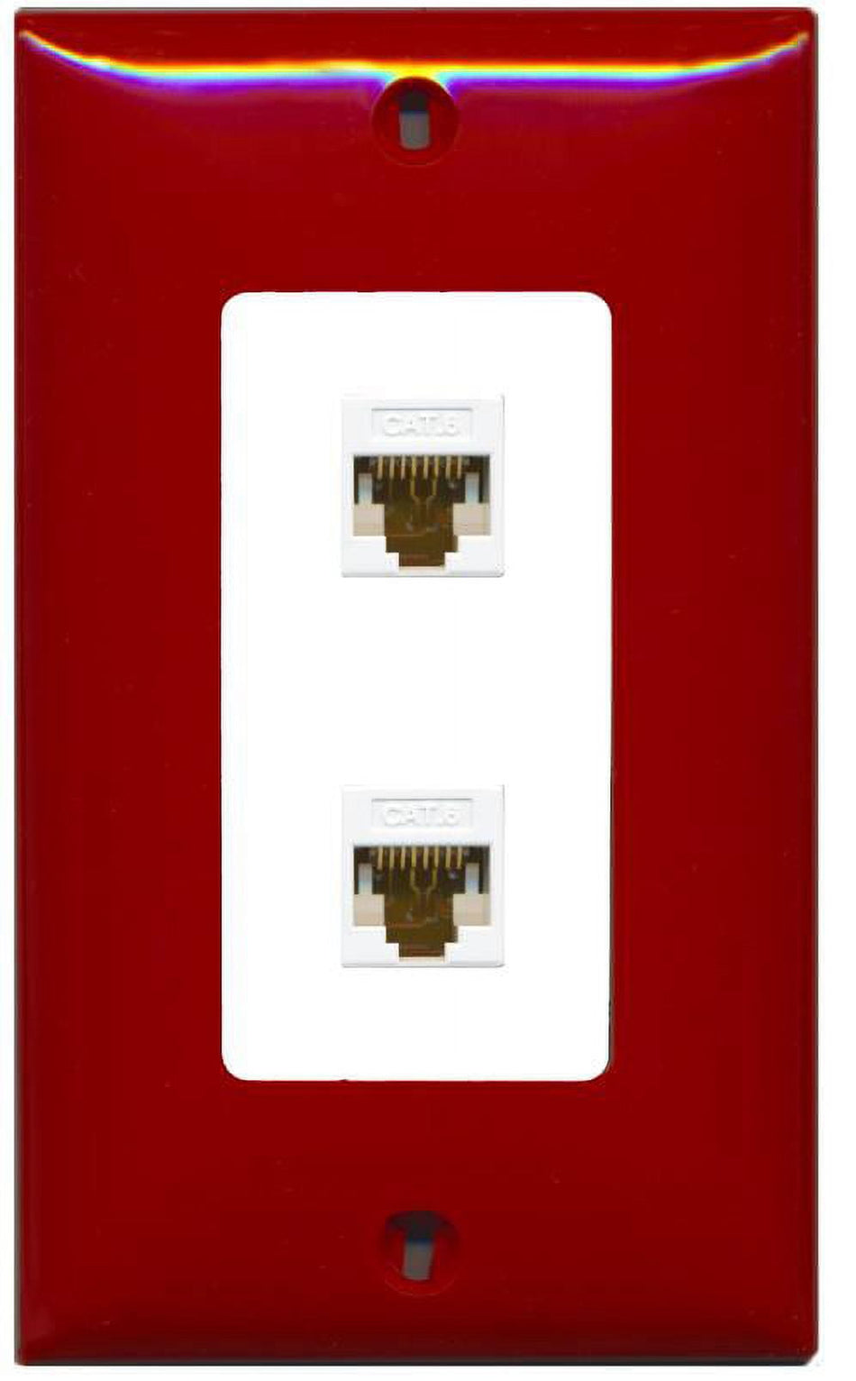 RiteAV Decorative 1 Gang 2 Port Cat6 Wall Plate - Red/White - Bracket Included