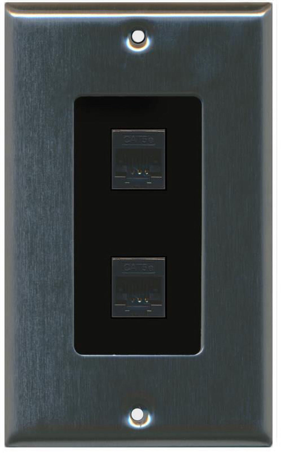 RiteAV Decorative 1 Gang 2 Port Cat5e Wall Plate - Stainless/Black