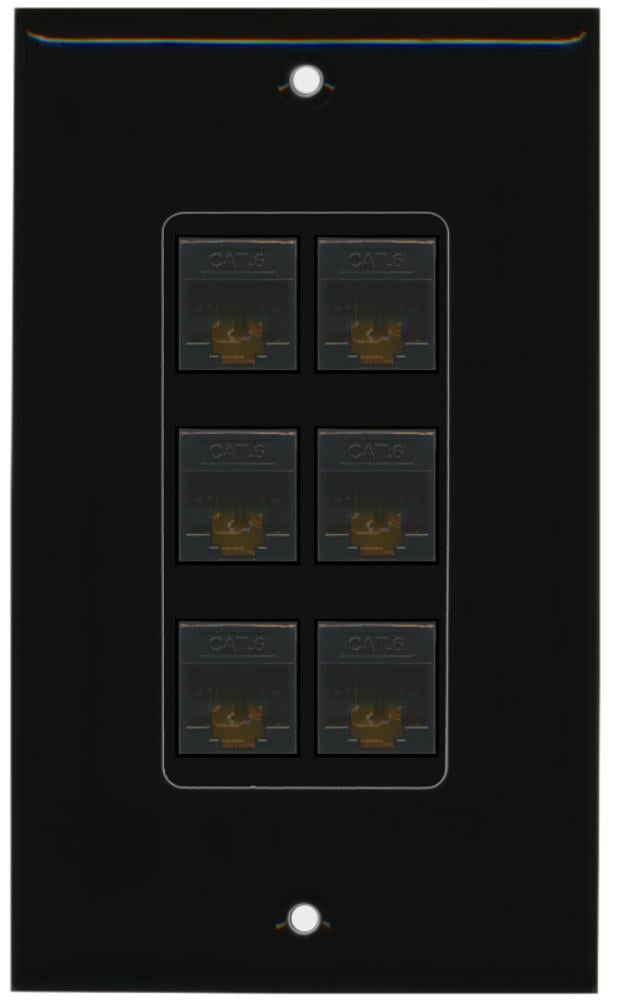 RiteAV Decorative 1 Gang 6 Port Cat6 Wall Plate - Black/Black