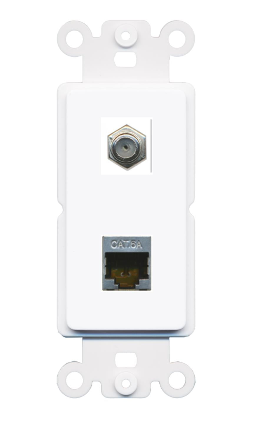 RiteAV - Coax Cat6A Shielded Port Wall Plate Decorative (Rocker) White