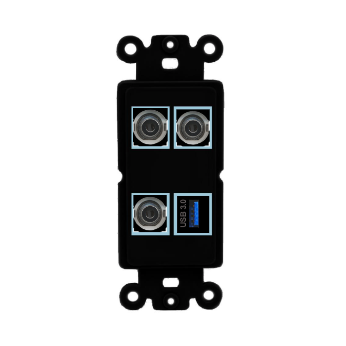 4 Port Custom Keystone Wall Plate DecorZ Rocker Black