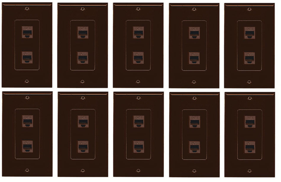 RiteAV Decorative 1 Gang 2 Port Cat5e Wall Plate - Brown/Brown (10 Pack)