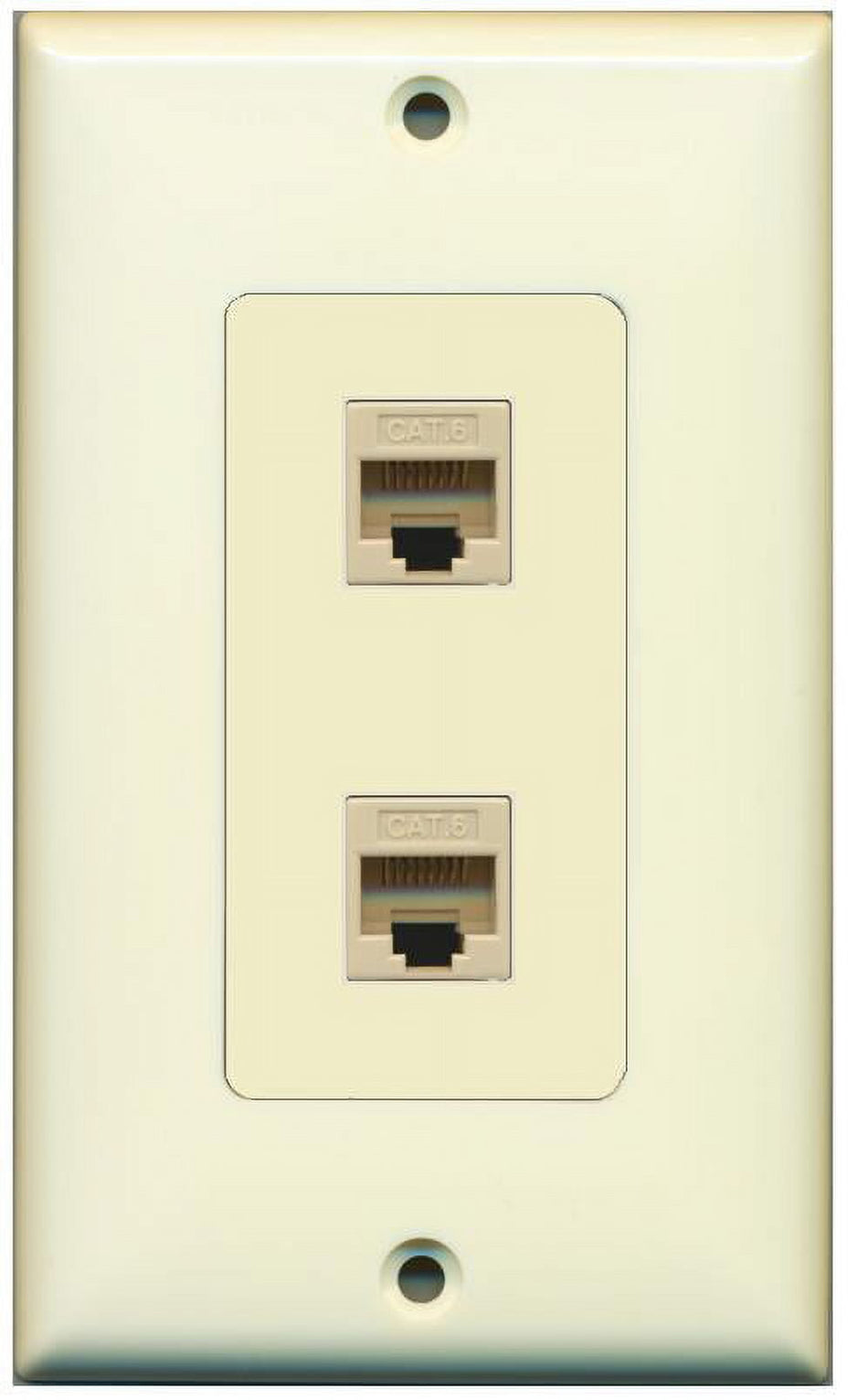 RiteAV Decorative 1 Gang 2 Port Cat6 Wall Plate - Light Almond/Light Almond - Bracket Included