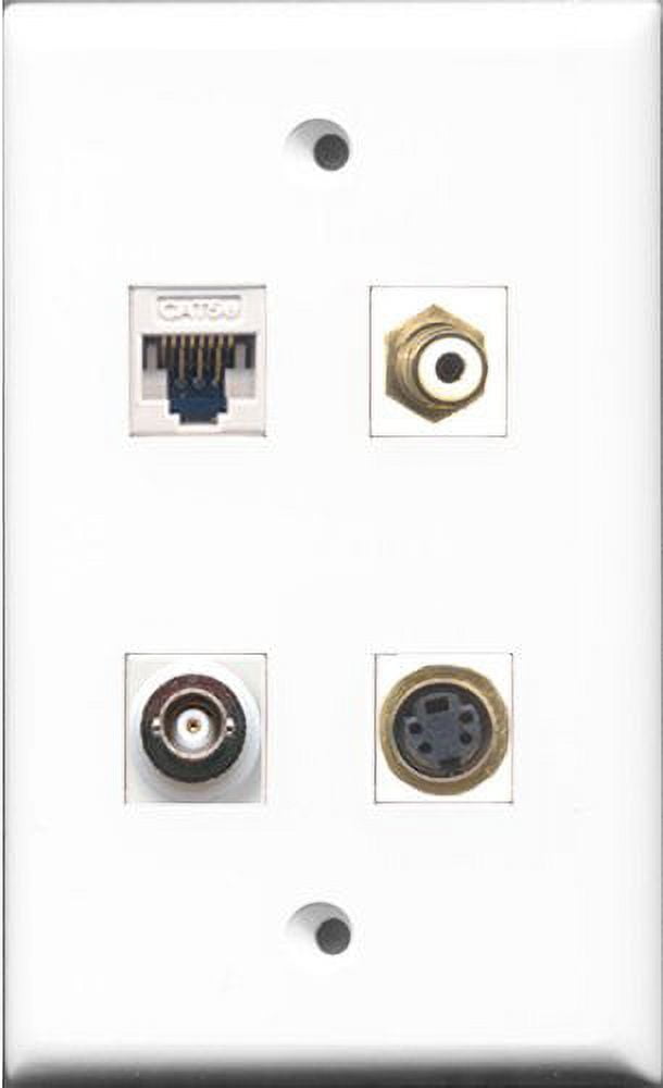 RiteAV 1 Port RCA White and 1 Port S-Video and 1 Port BNC and 1 Port Cat5e Ethernet White Wall Plate