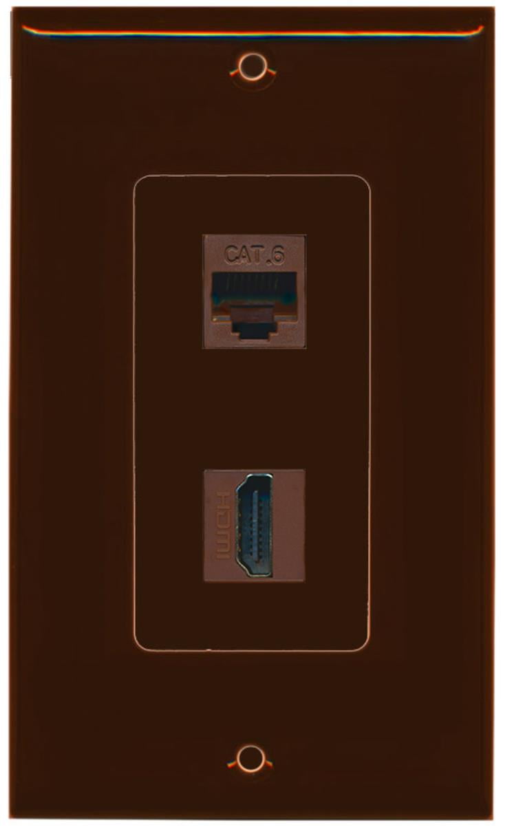 RiteAV - 1 x Cat6 Ethernet Female and 1 x HDMI Port Wall Plate Decorative - Brown