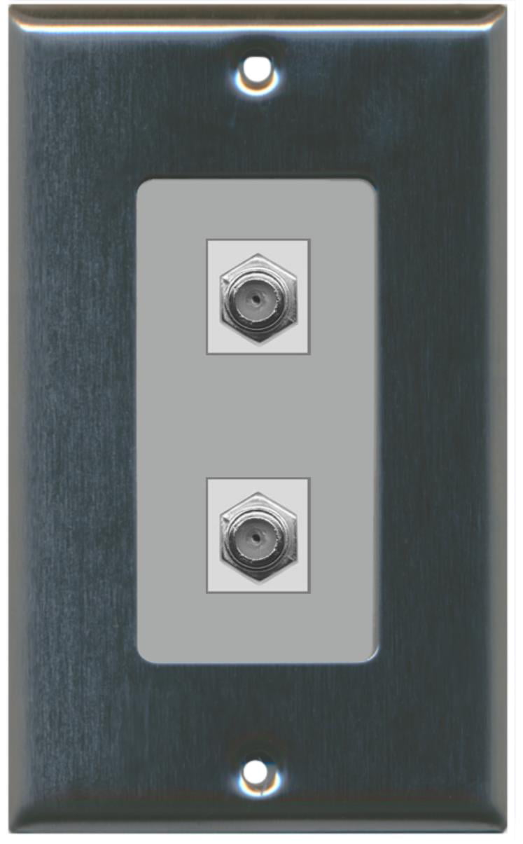 RiteAV - 2 Port Coax Decorative Type Wall Plate - Stainless Steel/Gray - Bracket Included