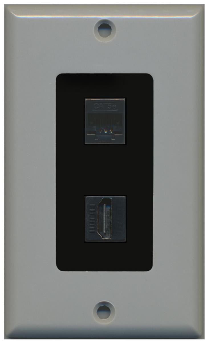 RiteAV - 1 Cat5e Ethernet and 1 HDMI Decorative Wall Plate - Gray/Black - Bracket Included