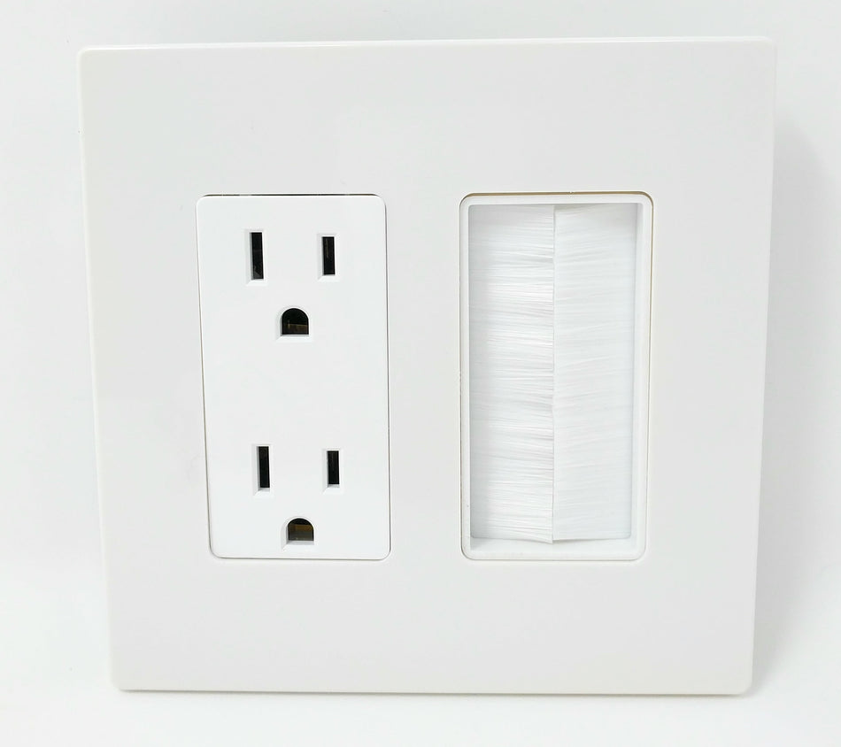 RiteAV - 2 Gang 15A Outlet Mesh-Brush Screwless Decorative Wall Plate White