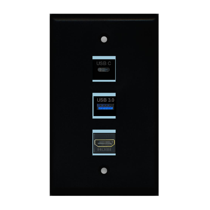 3 Port Custom Keystone Wall Plate Solid Black