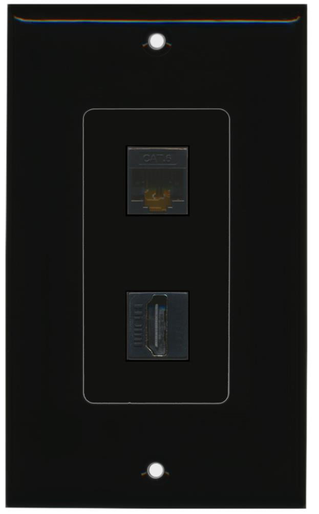 RiteAV - 1 x Cat6 Ethernet Female and 1 x HDMI Port Wall Plate Decorative - Black