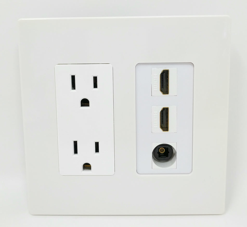 RiteAV - 15 Amp Power Outlet 2 Port HDMI 1 Port Toslink Decorative Screwless Wall Plate - White