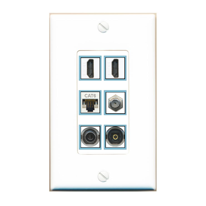 DecorZ Custom Wall Plate White with up to 6 Keystone Ports