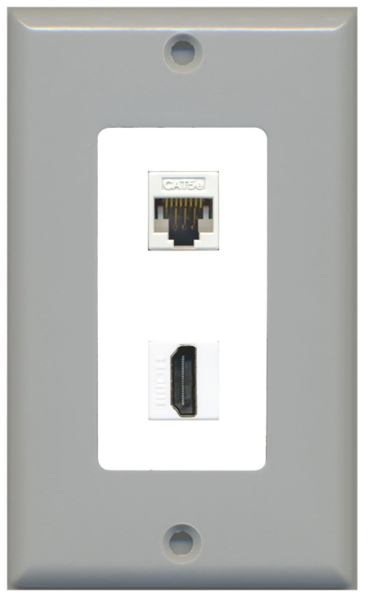 RiteAV - 1 Cat5e Ethernet and 1 HDMI Decorative Wall Plate - Gray/White - Bracket Included