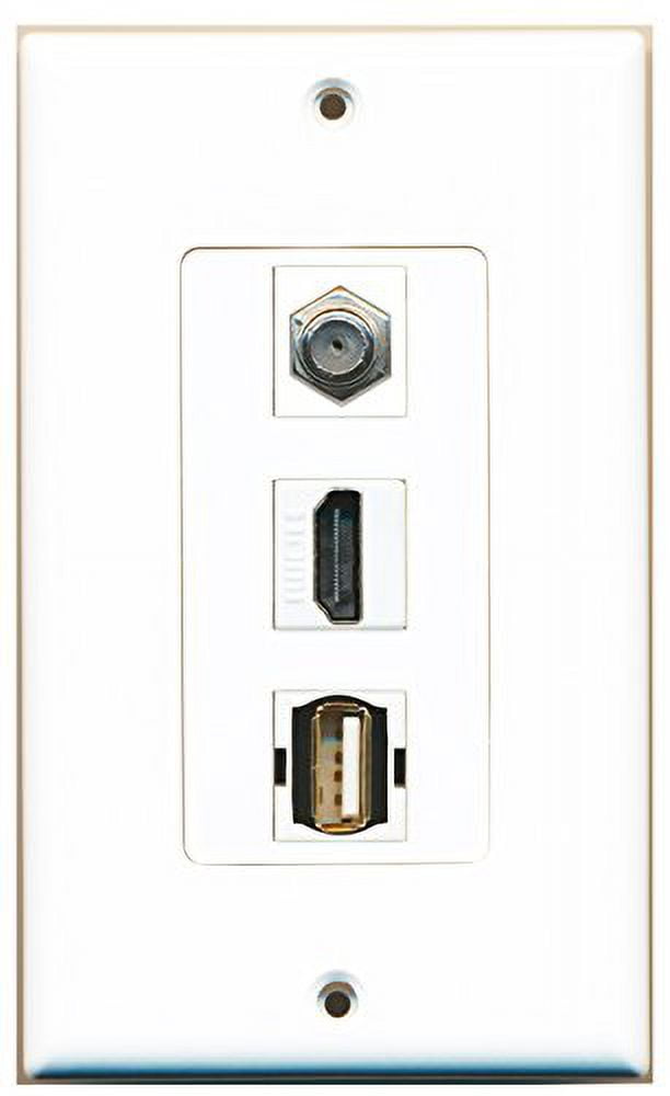 RiteAV 1 Port HDMI 1 Port Coax Cable TV- F-Type 1 Port USB A-A Wall Plate OVERSIZED White