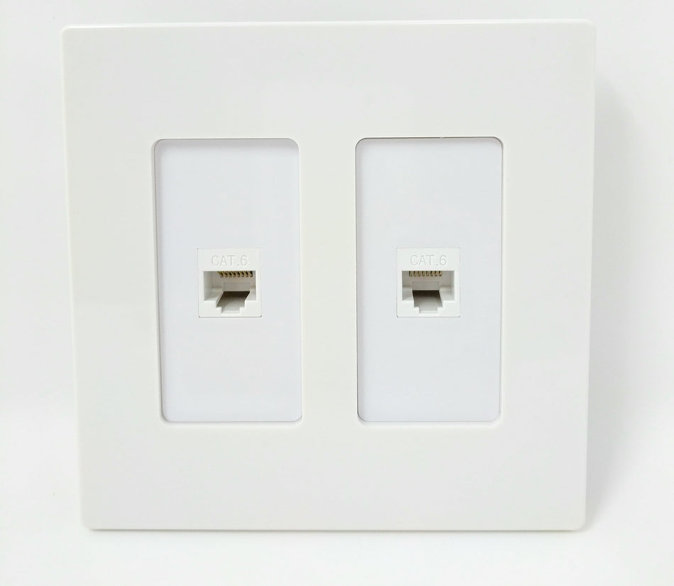 RiteAV - 2 Port Cat6 Ethernet White - Dual Gang Screwless Wall Plate
