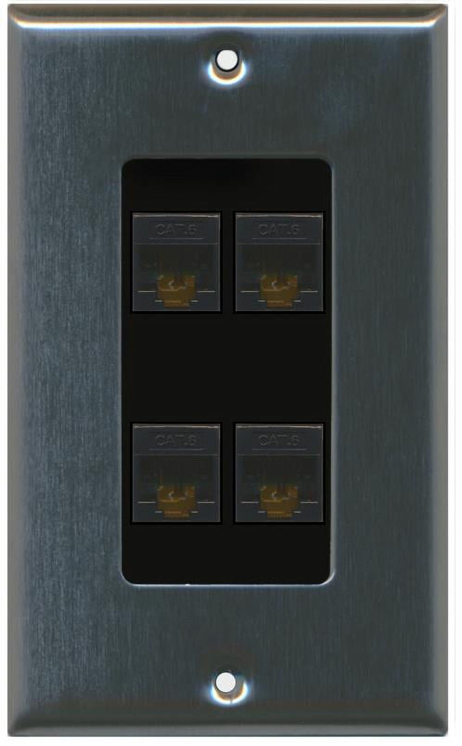RiteAV Decorative 1 Gang 4 Port Cat6 Wall Plate - Stainless/Black