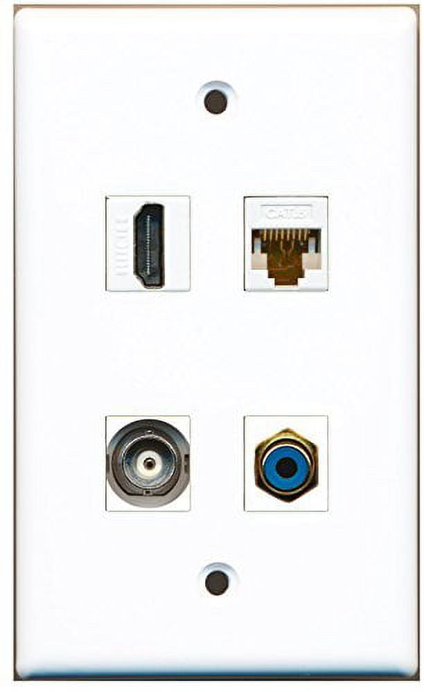 RiteAV - 1 Port HDMI 1 Port RCA Blue 1 Port BNC 1 Port Cat6 Ethernet White Wall Plate