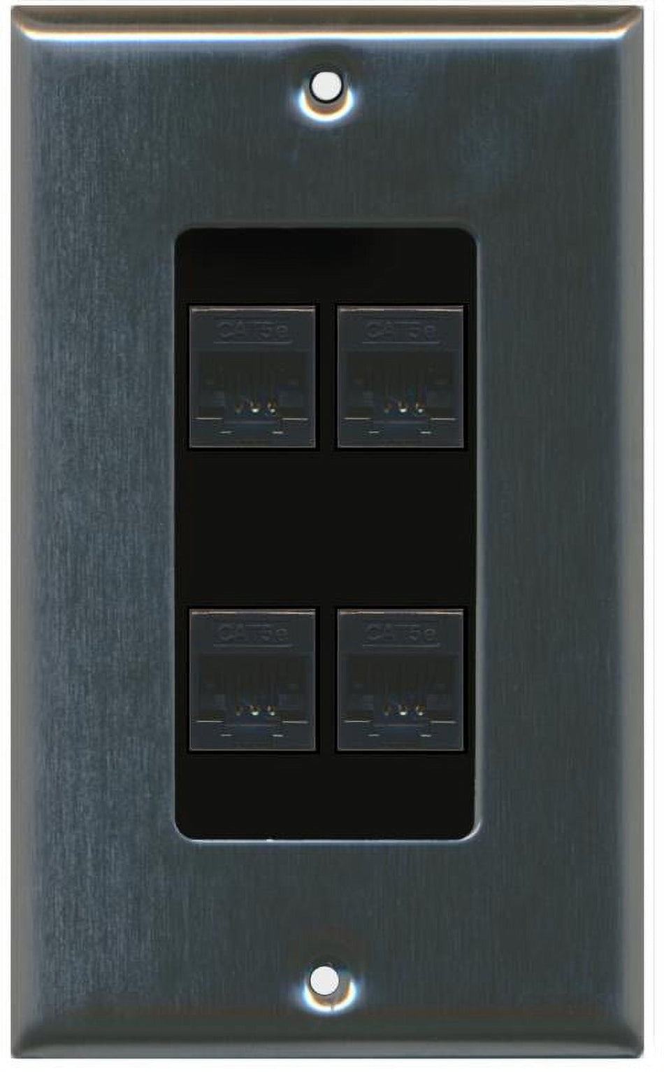 RiteAV Decorative 1 Gang 4 Port Cat5e Wall Plate - Stainless/Black