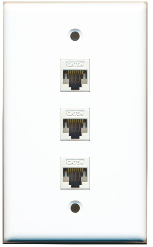 RiteAV 1 Gang 3 Port Cat5e Wall Plate - White
