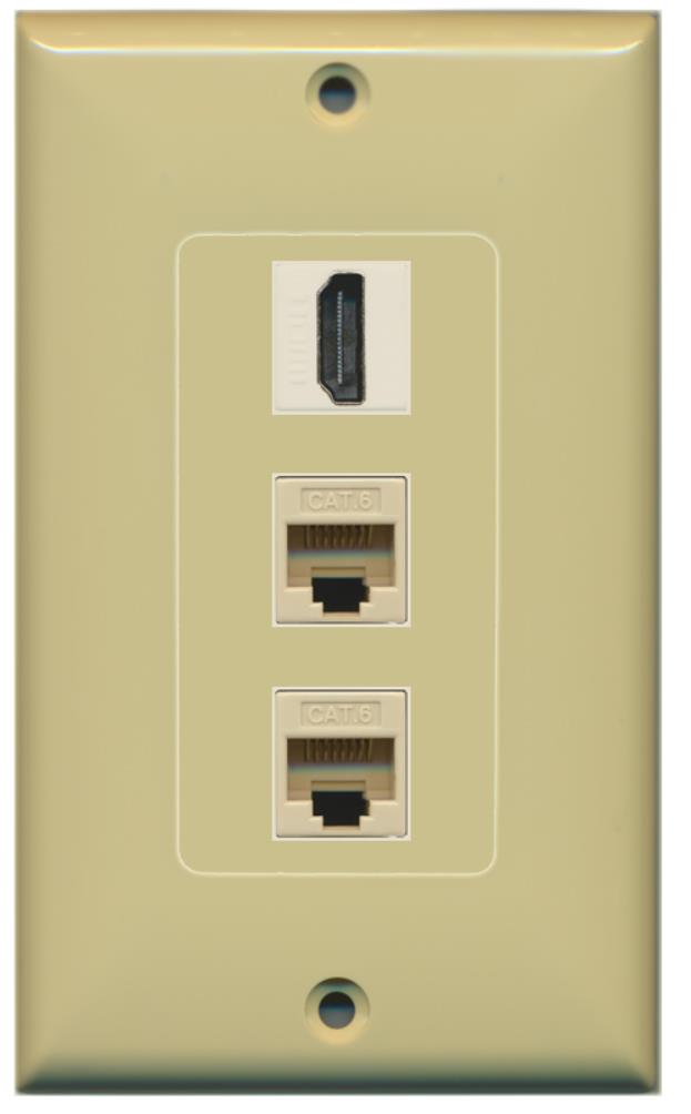 RiteAV - 1 Port HDMI 2 Port Cat6 Ethernet Decorative Wall Plate - Ivory