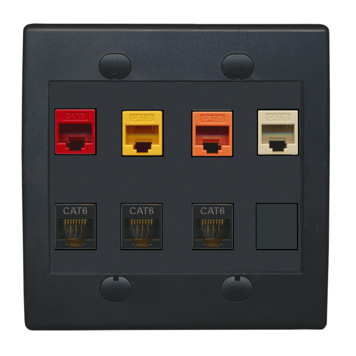Black Custom Wall Plate with up to 8 Keystone Ports