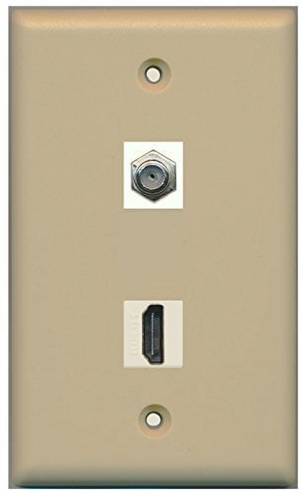 RiteAV - 1 Port HDMI 1 Port Coax Cable TV- F-Type Ivory Wall Plate