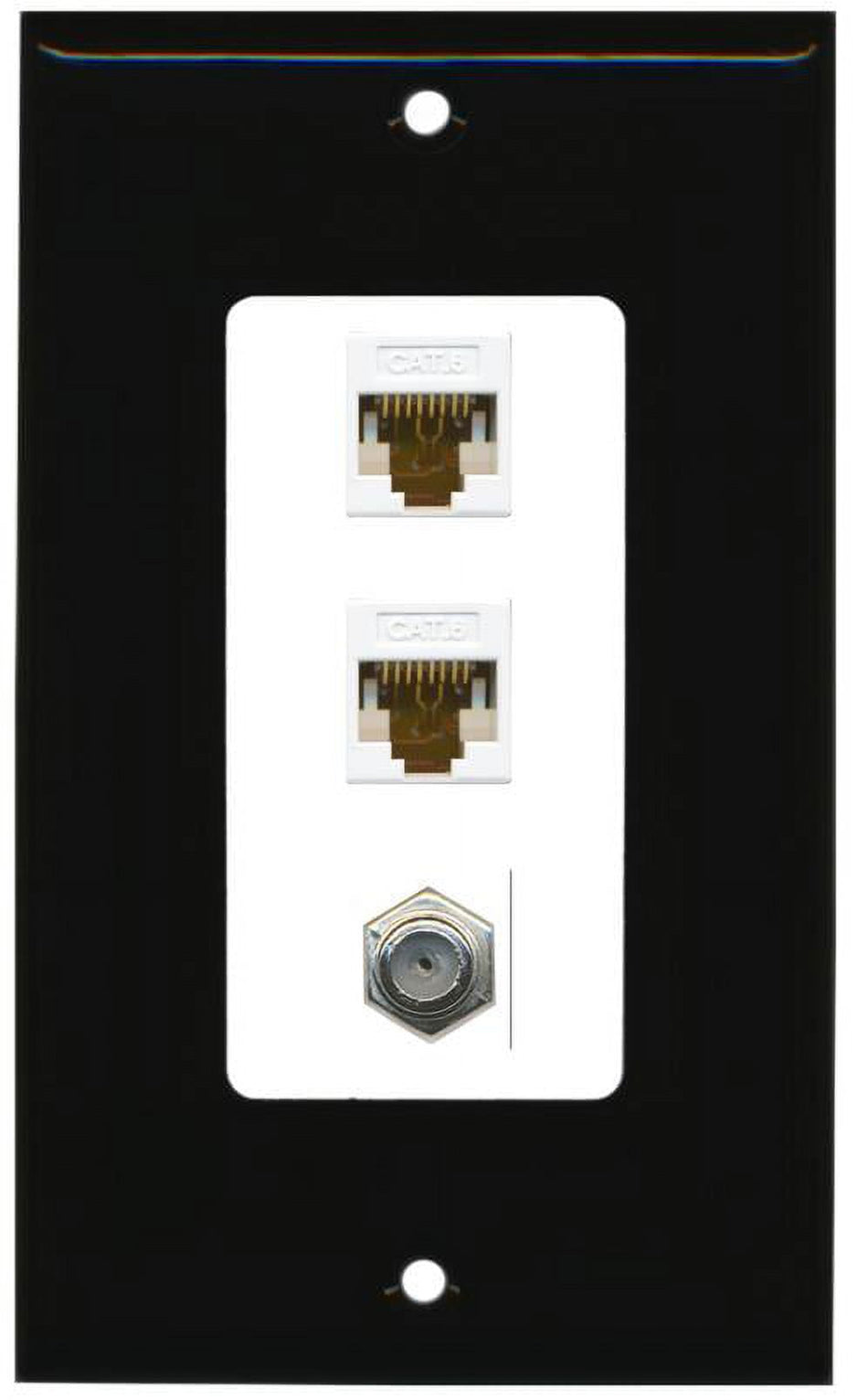 RiteAV Decorative 1 Gang Wall Plate (Black/White) 3 Port - 2 x Cat6, 1 x Coax