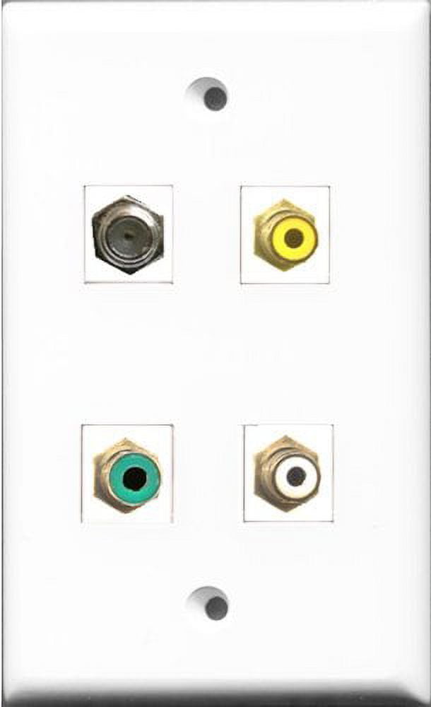 RiteAV 1 Port RCA White and 1 Port RCA Yellow and 1 Port RCA Green and 1 Port Coax Cable TV- F-Type Wall Plate