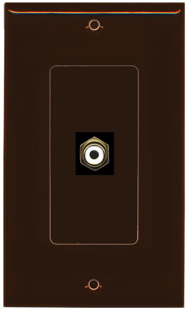 RiteAV - 1 RCA White for Subwoofer Audio Port Wall Plate Decorative - Brown - Bracket Included