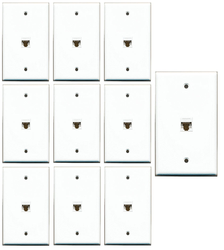 RiteAV 1 Gang 1 Port Cat6 Wall Plate - White - 10 Pack
