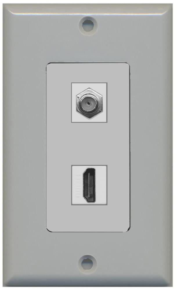 RiteAV - 1 x Cable TV Coax and 1 x HDMI Port Wall Plate Decorative Type - Gray - Bracket Included